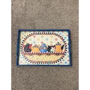 Mary Engelbreit Large Tray Wooden Blue Tea Party Tea Pots 17x12